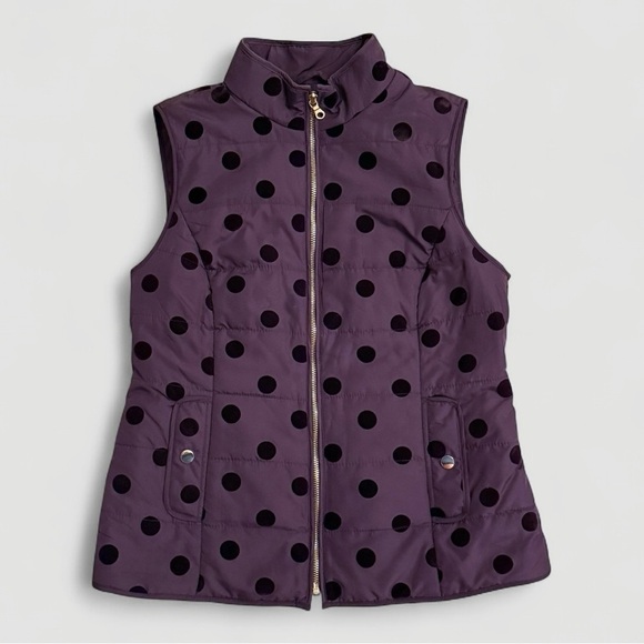 Charter Club Jackets & Blazers - Women’s Petite Plum Purple Polka Dot Puffer Vest | Size Petite Medium